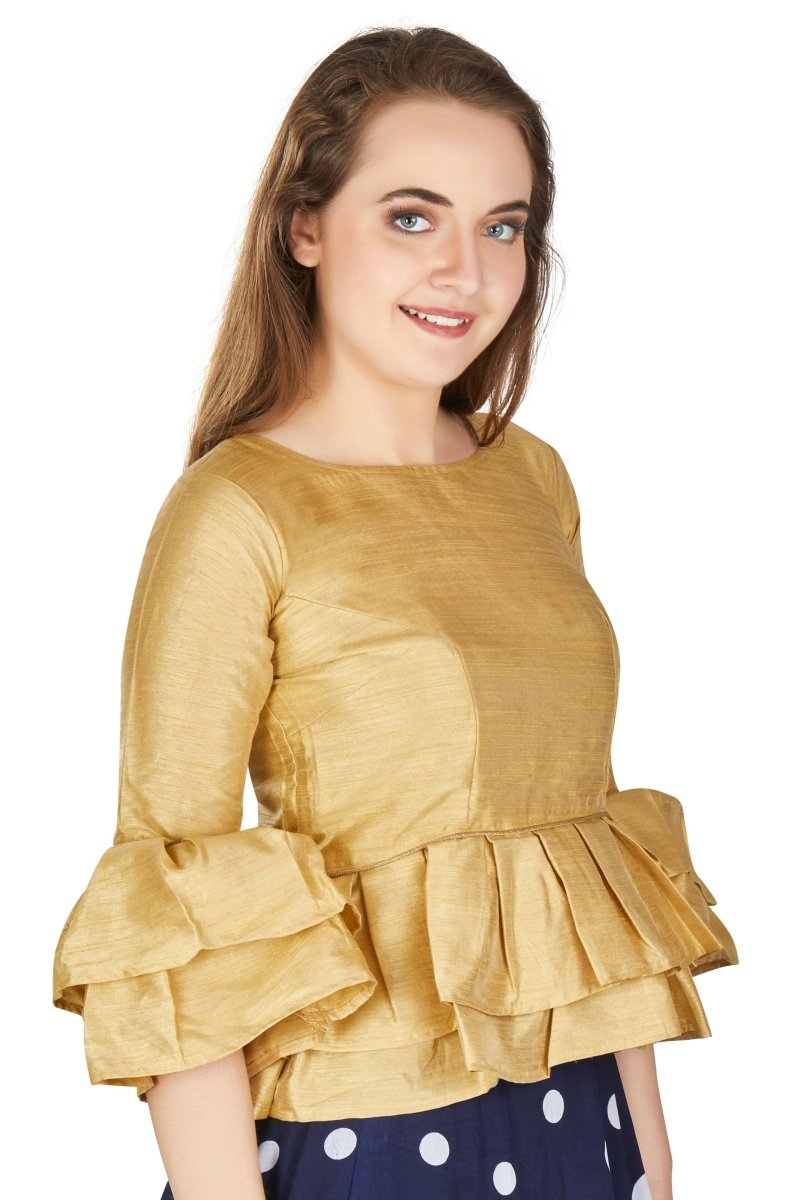 Aastha Fashion Women's Beige Art Silk Bell Sleeves attire with Poly Cotton Lining Blouse