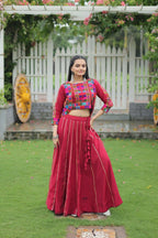 Teeya Creation Maroon Colour Roman Silk With Gamathi Work Navratri Lehenga Choli
