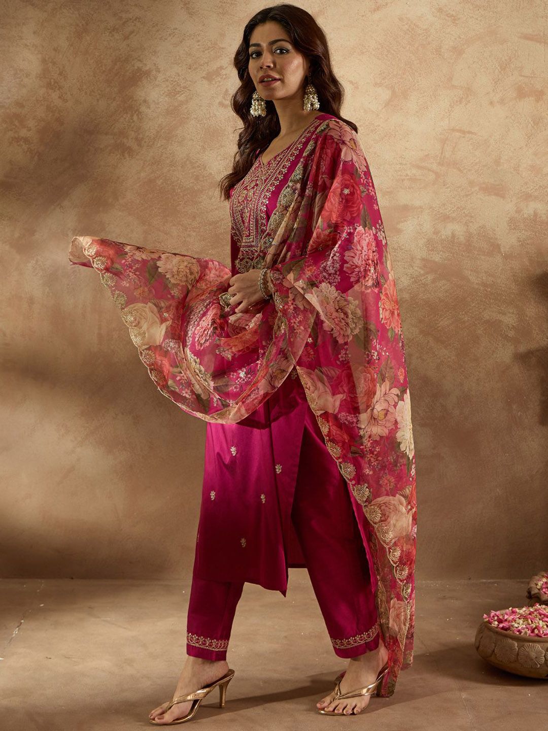 Indo Era Women Floral Embroidered Regular Kurta with Trousers & With Dupatta - Distacart