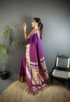 Joban Fashion Magenta Peacock & Floral Motifs Soft Lichi Silk Kanchipuram Saree - Distacart