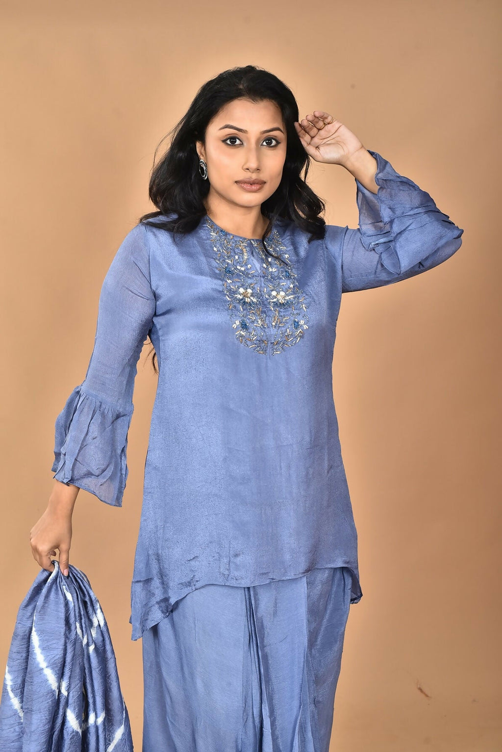 Morchari Women And Hand Embroidery Palazzo Set-Grey