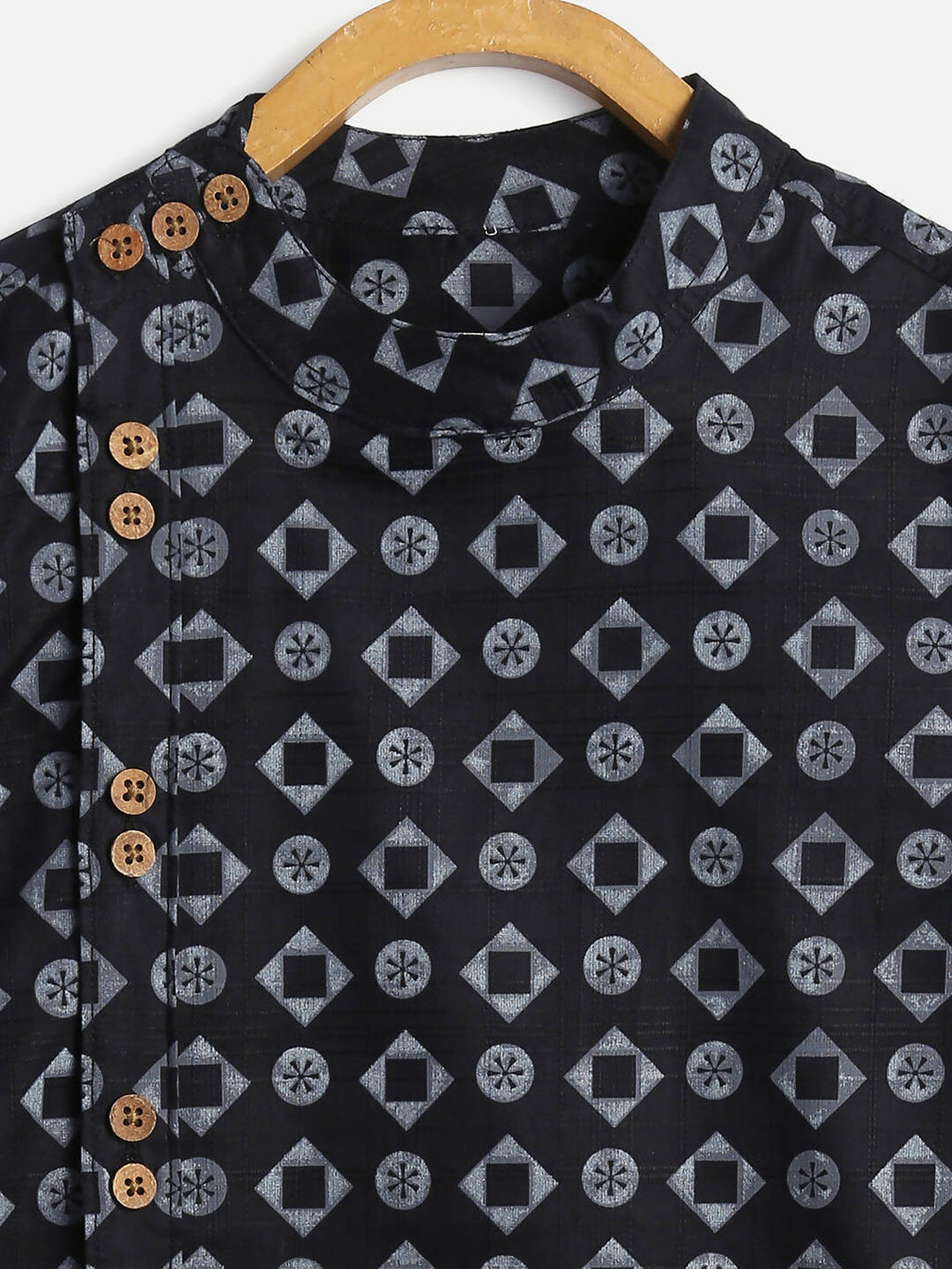 Manet Ethnic Full Sleeves Circle Printed Shirt - Black