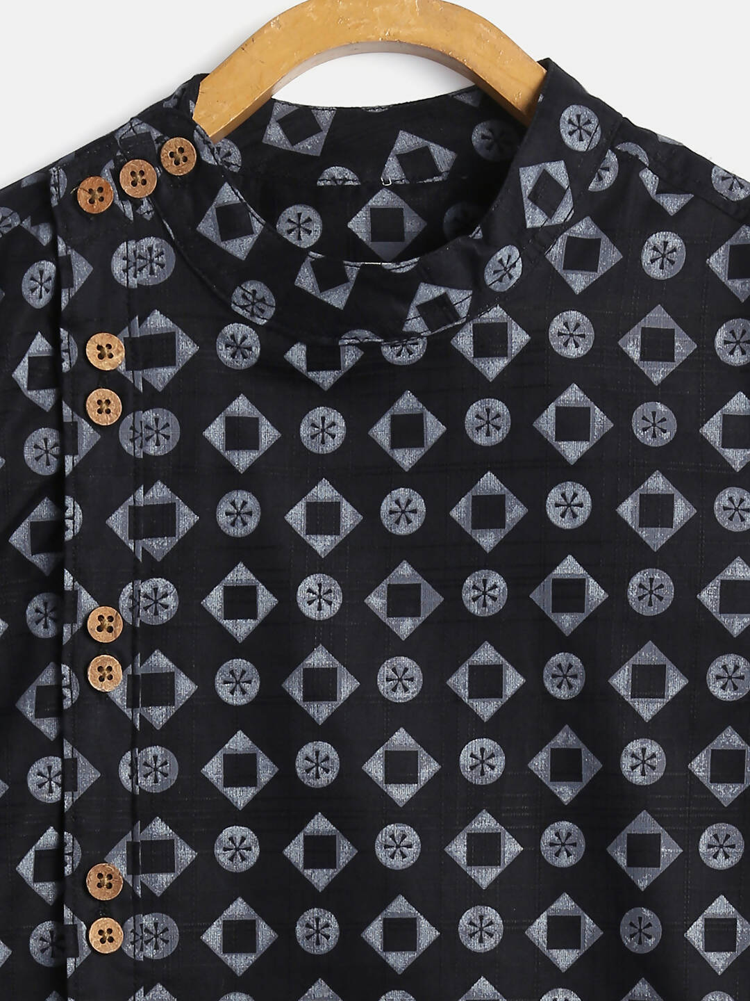 Manet Ethnic Full Sleeves Circle Printed Shirt - Black