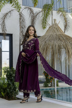 The52 Women's Beautiful Embroidery Work Vichitra Silk Fabric Flared Anarkali Pant and Dupatta Set - Distacart