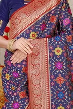 Jyoti Fashion Women's Navy Blue Patola Silk Zari Woven Saree with Blouse - Distacart