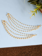 NVR Pearl Studded Classic Gold-Polished 4 Line Ear Chain Ear Cuff