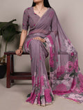 Vastranavya Grey Weightless Marble and Floral Printed Georgette Saree with Unstitched Blouse - Distacart