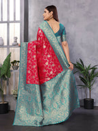 Joban Fashion Banarasi Red Woven Soft Silk Saree - Distacart
