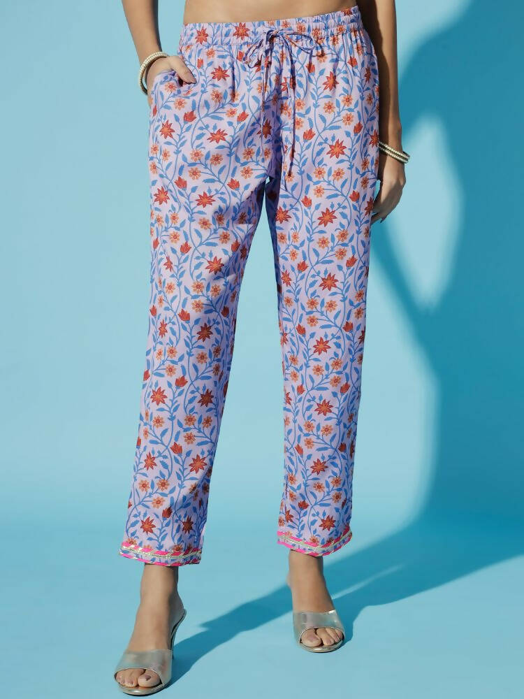 Myshka Women Lavender Printed Kurta & Trousers With Dupatta - Distacart