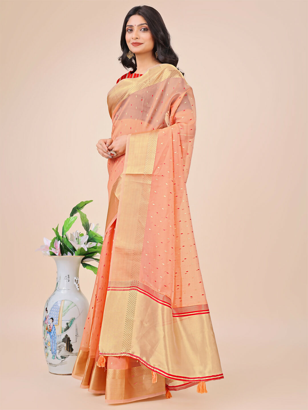 Shree Shyam Fashion Florance Peach Organza Saree