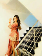 Teeya Creation Goldern Fendy Silk Embroidery Work Designer Wedding Wear Palazzo Suit - Distacart