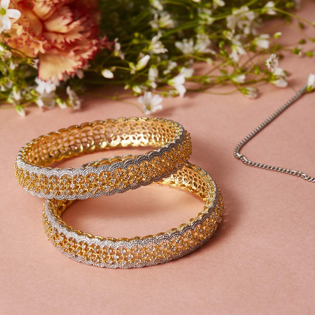 Gold-Plated Alloy American Diamond Broad Bangle Set - The Pari - Distacart