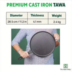 The Indus Valley CASTrong Cast Iron Tawa With Long Handle,Pre-seasoned, Nonstick, 100% Pure, Toxin-free, Induction, 28.5cm, 2.4kg - Distacart