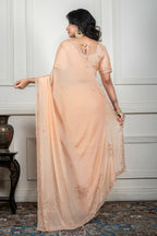 Morchari Beige Chiffon Hand Embroidery Saree And Stitched Blouse - Distacart