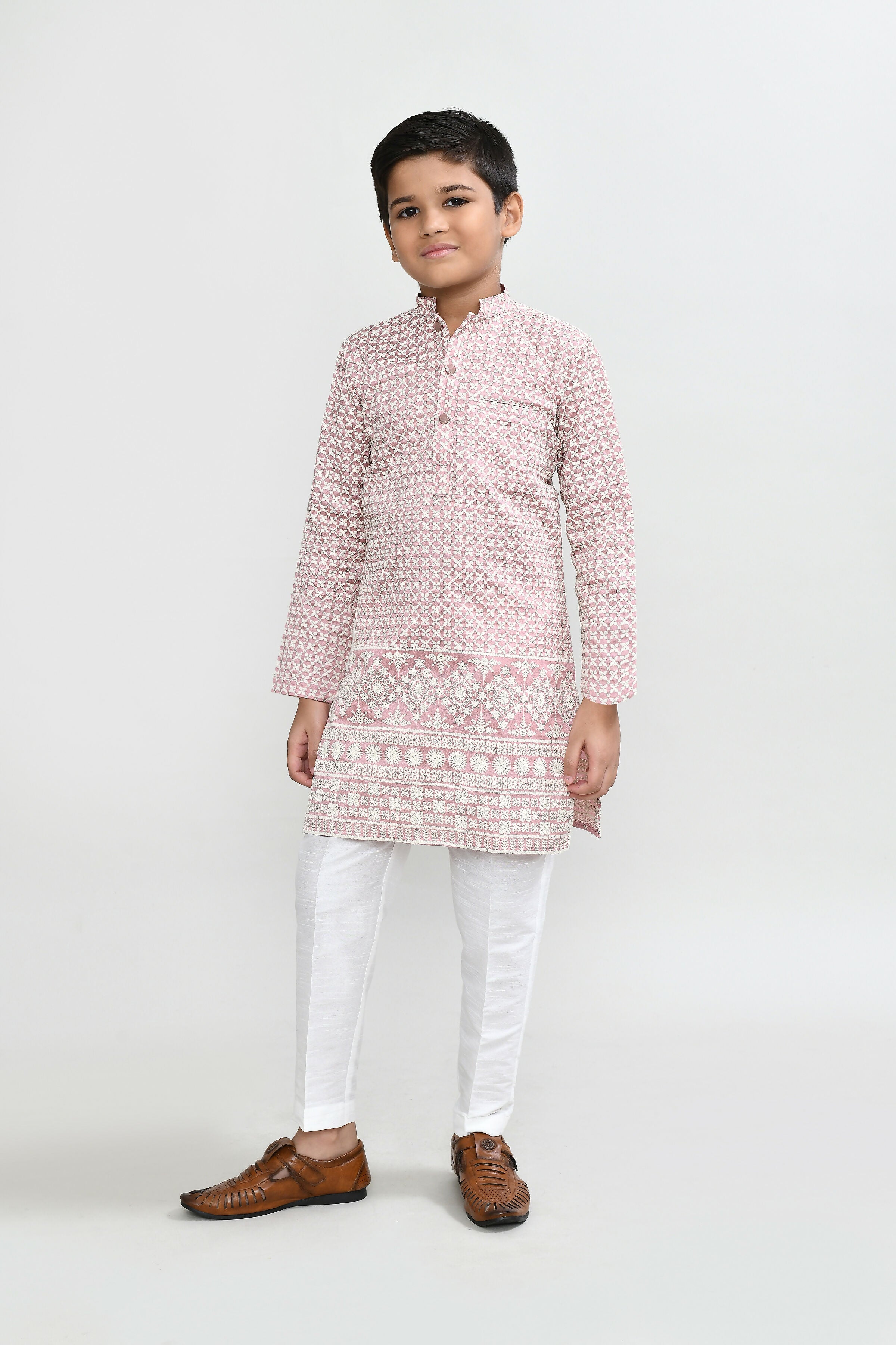 Joban Fashion Art Silk Onion Pink Kurta With Straight Fit Pant