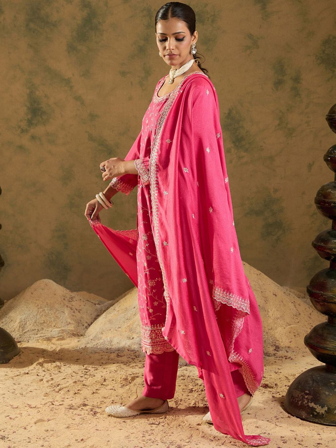 Indo Era Ethnic Motifs Embroidered Thread Work Kurta with Trousers & Dupatta - Distacart