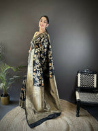 Joban Fashion Black Floral & Ethnic Motifs Design Soft Silk Meenakari Banarasi Saree - Distacart