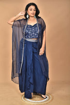 Morchari Women Hand Embroidery Crop Top-Blue