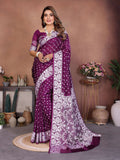Aastha Fashion Wine Viscose Silk Handmade Original Bandhej Saree - Distacart