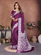 Aastha Fashion Wine Viscose Silk Handmade Original Bandhej Saree - Distacart