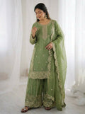 Teeya Creation Parrot Green Color Fendy Silk Embroidery Work Wedding Wear Salwar Suit - Distacart