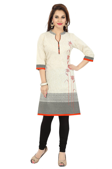 Snehal Creations Contemporary Beauty Off White Cotton Short Tunic For Women