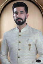 Joban Fashion Men's Yellow & White Cotton Silk Kurta with Pyjama