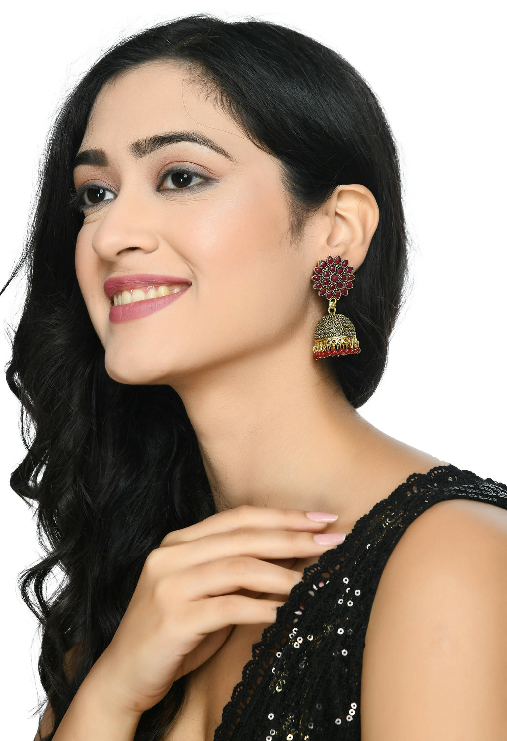 Mominos Fashion Joharkamal Kundan work Jhumka with Maroon Beads - Distacart