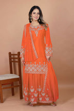 Teeya Creation Orange Chinon Embroidery Work Party Wear Palazzo Suit - Distacart