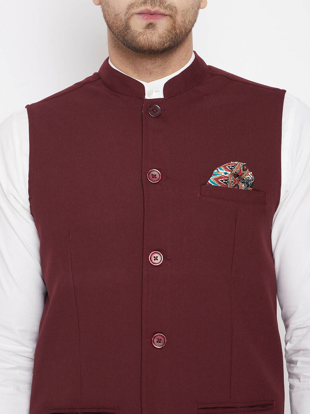 Even Apparels Maroon Merino Men's Nehru Jacket-Contrast Lining-Inbuilt Pocket Square - Distacart