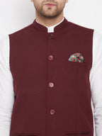 Even Apparels Maroon Merino Men's Nehru Jacket-Contrast Lining-Inbuilt Pocket Square - Distacart