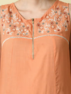 Myshka Women's Peach Embroidered Kurta With Palazzo