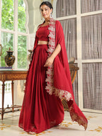Janasya Maroon Georgette Solid Top Bottom Cape