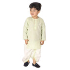 Little Bansi Boys Green and Cream Color Golden Striped Kurta and Dhoti