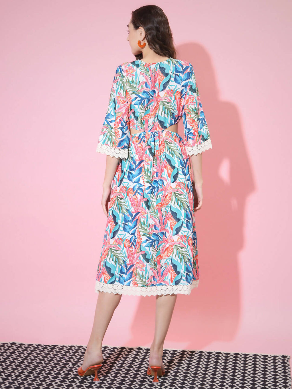 Myshka Women's Multi Floral Printed Fit and Flare Dress - Distacart