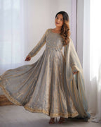 The52 Women's Beautiful Fandy Silk Fabric Embroidery Work Flared Anarkali Pant and Dupatta Set - Distacart