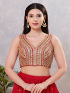 Joban Fashion Women Sequin Dark-Red Stitched Blouse