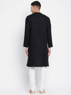 Even Apparels Black Pure Cotton Men's Sherwani Kurta With Asymetrical Cut - Distacart