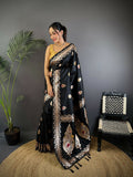 Joban Fashion Banarasi Black Woven Soft Silk Saree - Distacart