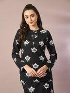 Myshka Women's Black Embellished Raglan Sleeve Party Top