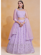 Lavender Georgette Zari,Sequence Embroidery Work Lehenga Choli - Jihu Culture
