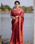 DEIANA'S Beautiful Designer Golden zari Soft Lichi Silk Saree - Maroon