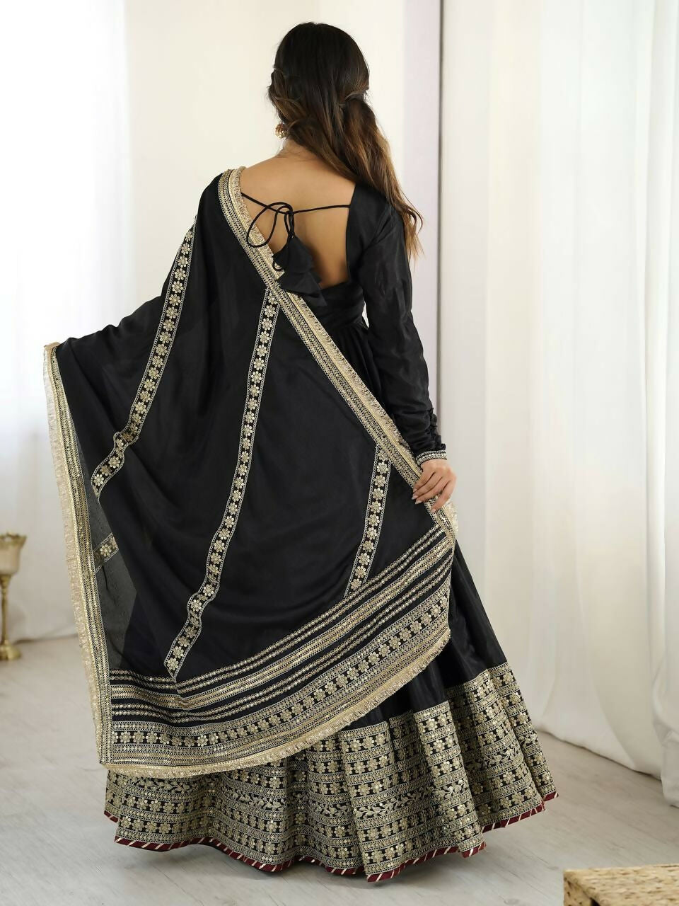 Teeya Creation Black Chinon Silk Gown - Distacart