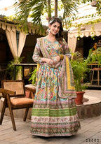 Wedding Designer Multi Soft Dola Silk Anarkali suit with Dupatta - Sanj