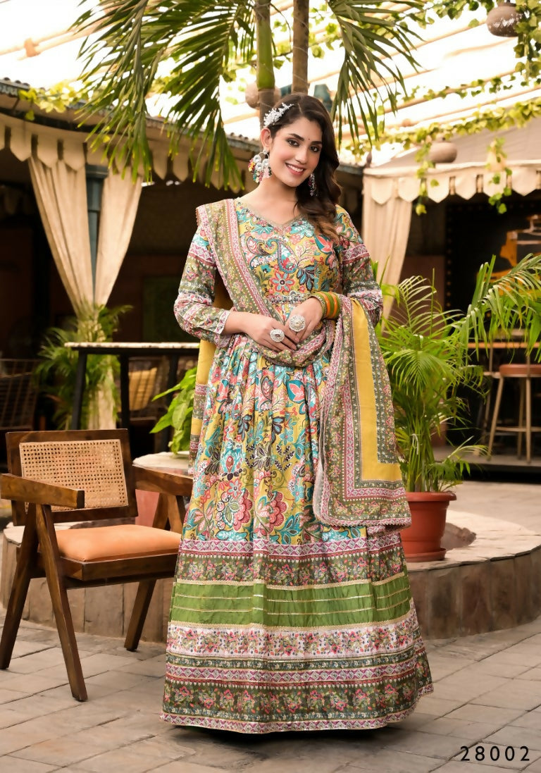 Wedding Designer Multi Soft Dola Silk Anarkali suit with Dupatta - Sanj