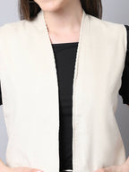 Even Apparels White Polywool Open Front Corduroy Women's Long Coat