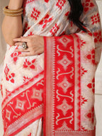 Shree Shyam Fashion Linen Cotton Red & White Saree - Distacart