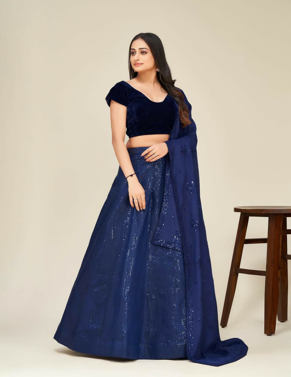 Jyoti Fashion Women's Blue Two Tone Tapeta Silk Sequins Designer Lehenga Choli Set