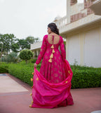 Pink Pure Reyon Gold Foil Work Stitched Suit With Dupatta - Anbazaar - Distacart