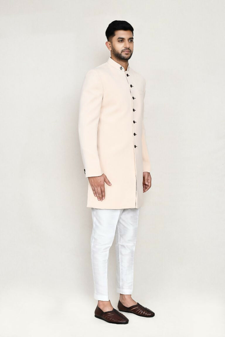 Joban Fashion Cream Colored Terry Rayon Fabric Indo Western With Straight Fit Pant